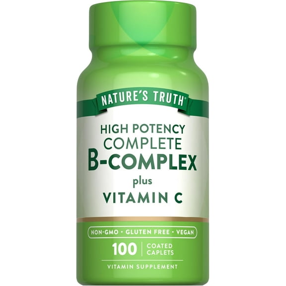 Vitamin B Complex Plus Vitamin C | 100 Caplets | For Men and Women | by Nature's Truth