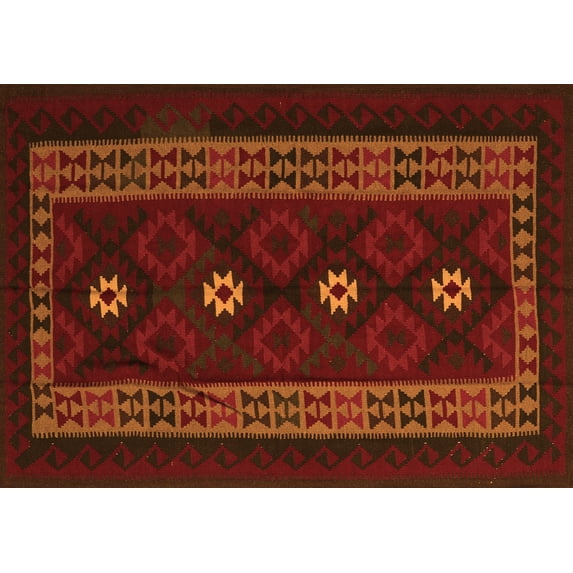 Ahgly Company Indoor Rectangle Southwestern Orange Country Area Rugs, 7' x 9'