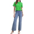 thumbnail image 2 of INSPIRAR CHIC Blusa de Mujer con Lunares, Cuello Alto, Pliegues, Espalda con Abertura, Manga Corta Acampanada, Color Verde, 2 of 6