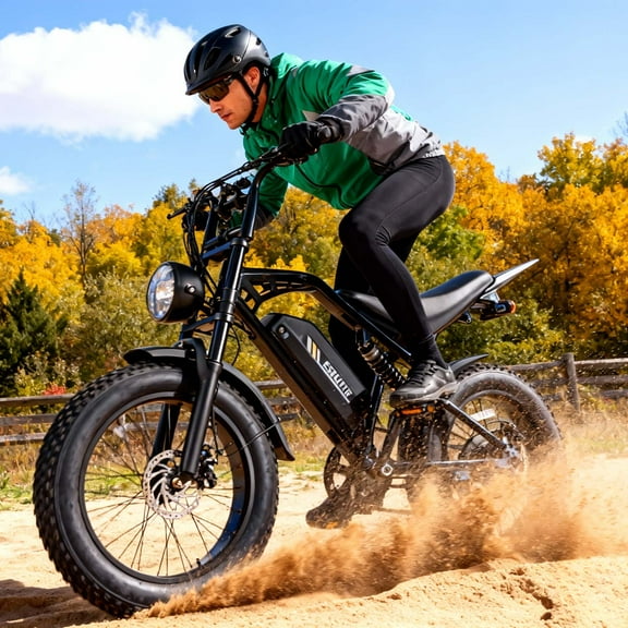 ESKUTE V200 Black Electric Bike for Adults, 1300W peak,48V20.8Ah Battery, 20" x4.0 Fat Tire, 7-Speed Dual Suspension, Dirt E-Bike, 80 Miles, Streamlined Frame, Moto E-Bike for  Adults