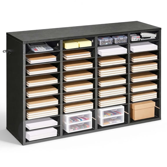 VEVOR Literature Organizer, 36 Compartments Office Mailbox with Detachable Shelves, Wooden Mailbox Sorter with Particle Board, Countertop Office Home Storage Organizer for File, Document, Paper,Black