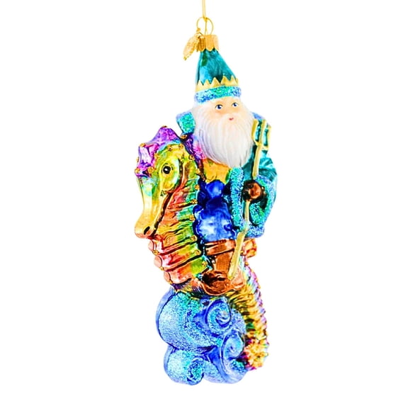 Huras Family 7.00In Santa And His Seahorse, Glass, Hand-Painted Keepsake Ocean Hf500