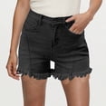 thumbnail image 2 of Women's High Waisted Stretchy Denim Shorts for Casual Outings - Comfortable Distressed Hem Design for Spring and Summer Wear Soft Cropped Jeans,Color:Black,Size:M, 2 of 5