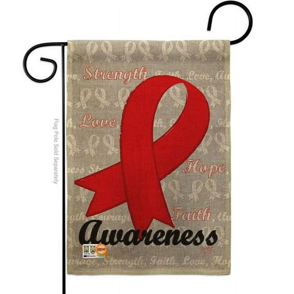 Breeze Decor BD-ST-G-115081-IP-DB-D-US12-BD 13 x 18.5 in. Red Ribbon Burlap Inspirational Support Impressions Decorative Vertical Double Sided Garden Flag