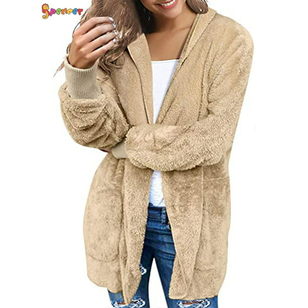 Spencer - Spencer Women's Winter Fleece Fur Jacket Open Front Hooded ...