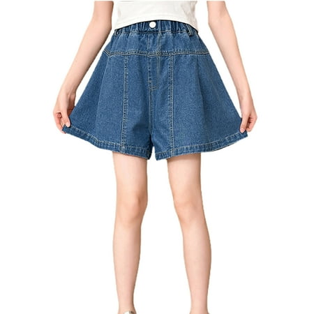 ZACPNCV Girls Jeans Shorts Denim Elastic Waist Bottom Cotton Summer Clothes for Kids Blue 7-8 Years