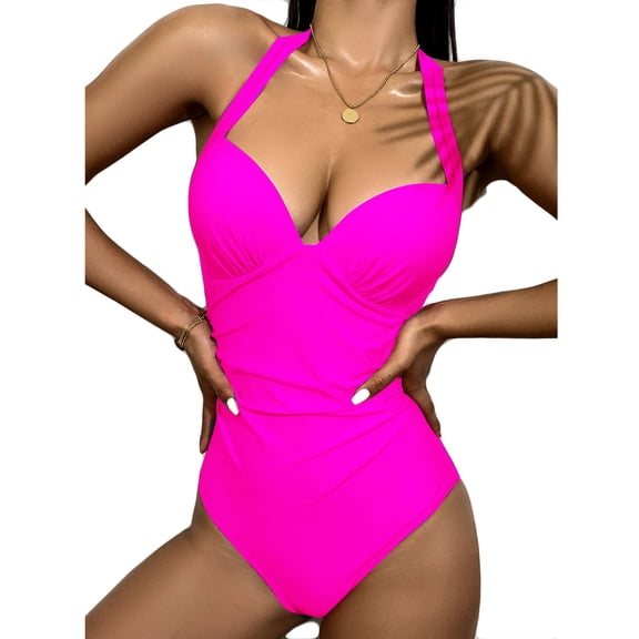 Admvng Womens Bathing Suits Plunging V Neck Bathing Suit Open Back One Piece Swimsuits S-XL