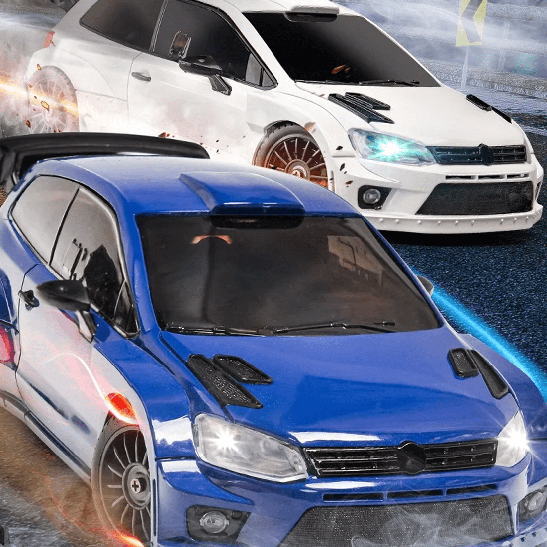 1/28 Scale 4WD RC Drift Racing Car Full Proportional 2.4GHz Remote Control Sports Car Model With LED Lights Dual Tire Set Vehicle For Adults Hobbyists - LD2801/ White