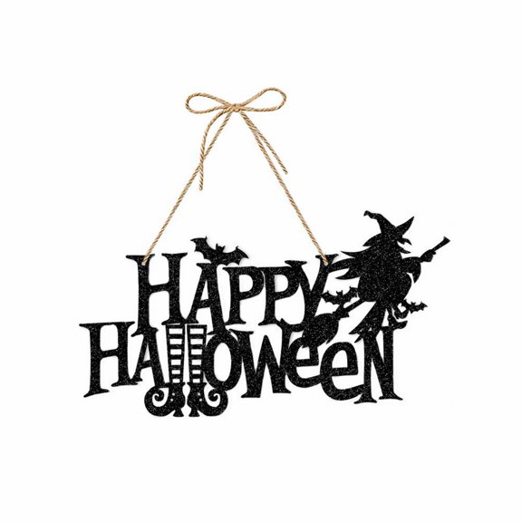 Clearance Sale | Double-Sided Glitter Pumpkin Bat Door Hanging, Halloween Party Decoration with Hook and Ribbon