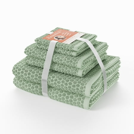 Beautiful by Drew Barrymore 6-Piece Dot Bath Towel Set, Soft 100% Cotton, Sage Green