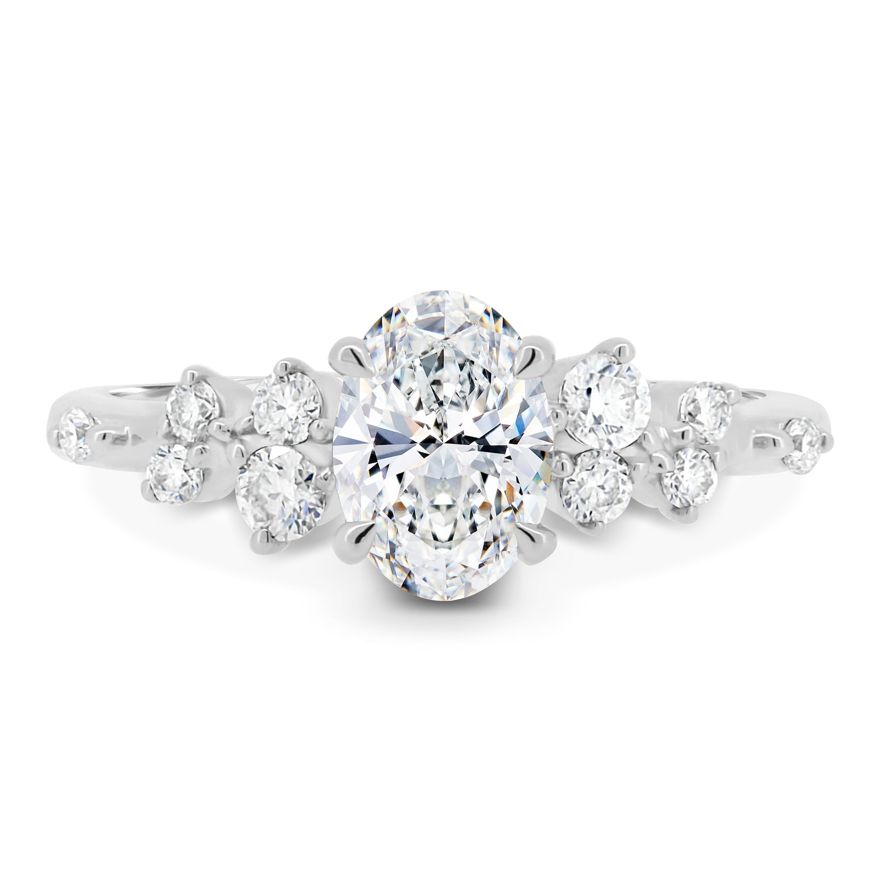ESTE ORIGIN 1.25ct Oval Moissanite Engagement Ring with Accent Stones – 14K White Gold Promise Ring for Women, US 9.