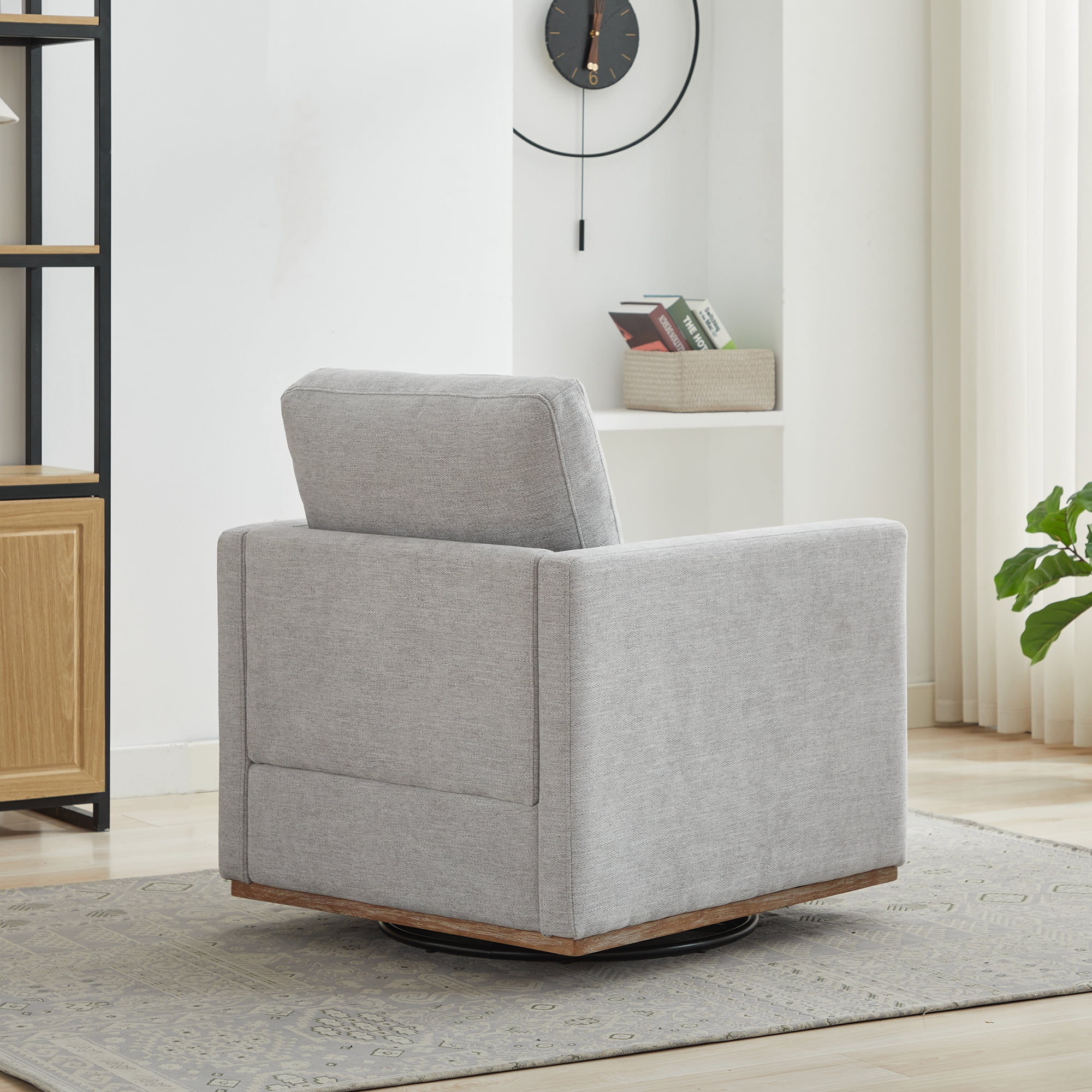 360° Swivel Accent Chair Chenille Arm Chair Upholstered Single Sofa Chair with Wooden Base,Club Lounge Reading Armchair for Living Room Bedroom Apartment,Light Gray