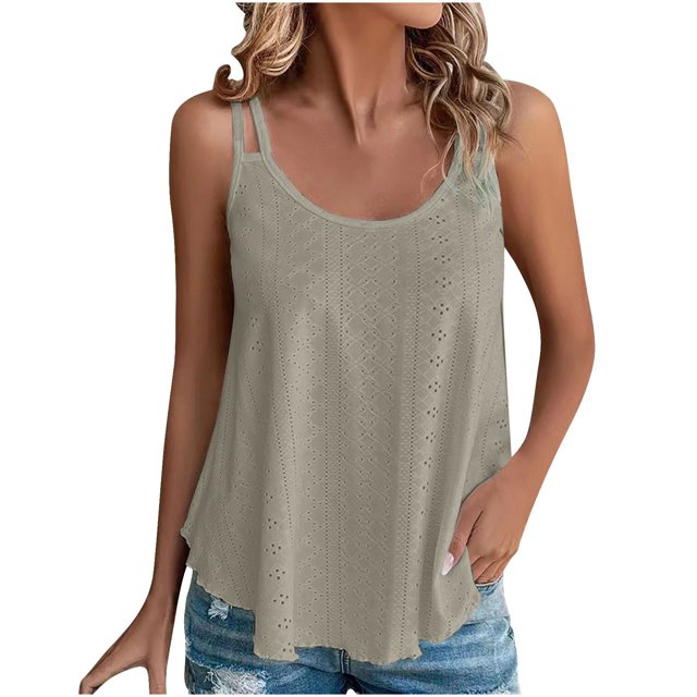 Timegard Camisoles pour Femmes Col Rond Oeillets Sans Manches Chic Décontracté Ample Chemise Haut Camis Tenue de Plage