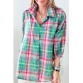 thumbnail image 6 of I AM A FASHION JUNKY Green Checkered 3/4 Sleeve Collared Loose Fit Shirt, 6 of 8