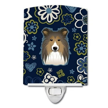Caroline's Treasures BB5093CNL Blue Flowers Sheltie Ceramic Night Light, 6x4x3", multicolor
