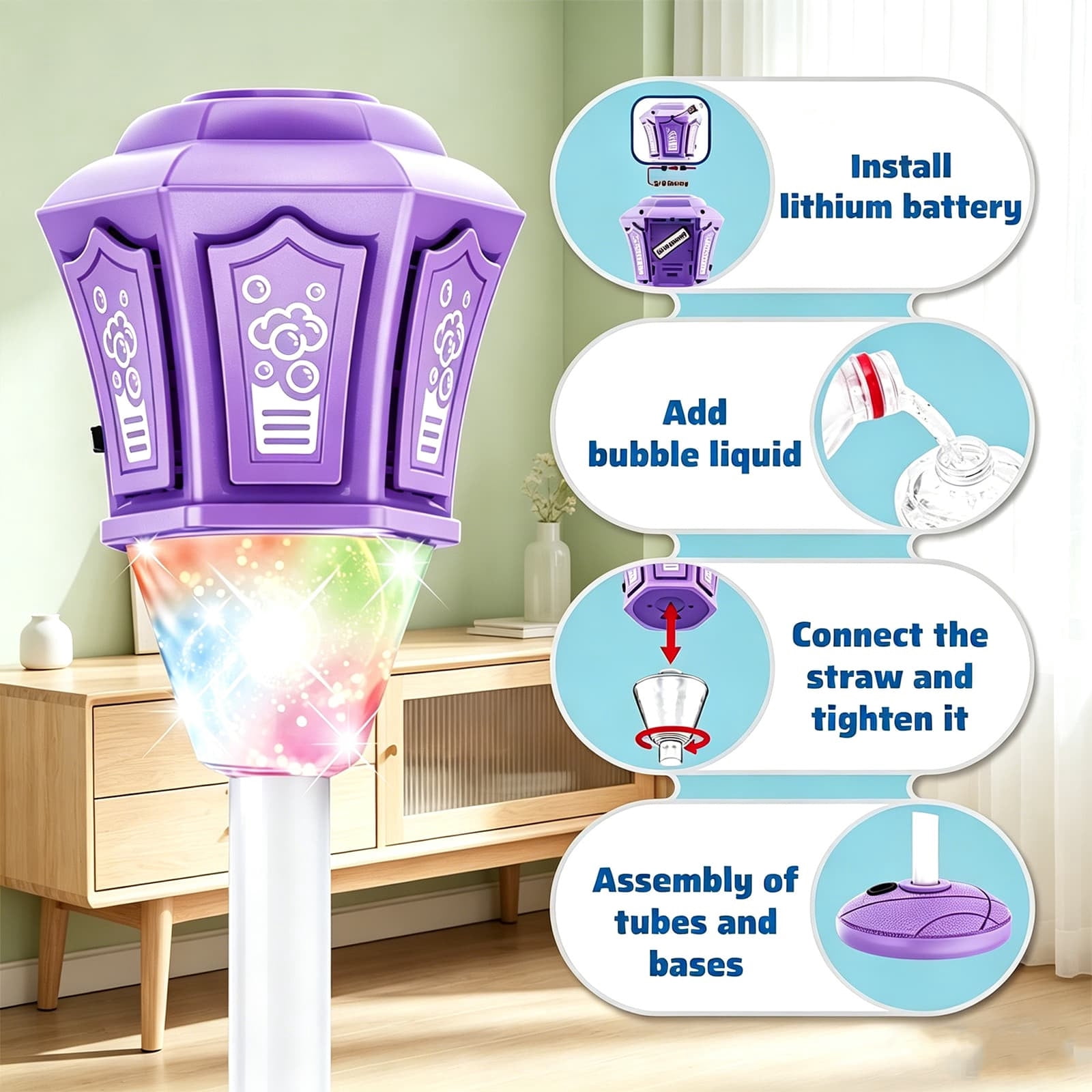 syligr Rechargeable Bubble Machine for Kids Outdoor Play, Adjustable Height, Detachable Wand, Automatic Bubble Maker for Weddings, Bubble Blower for Backyard Party,Toddler Bubble Toy for Outdoor Fun