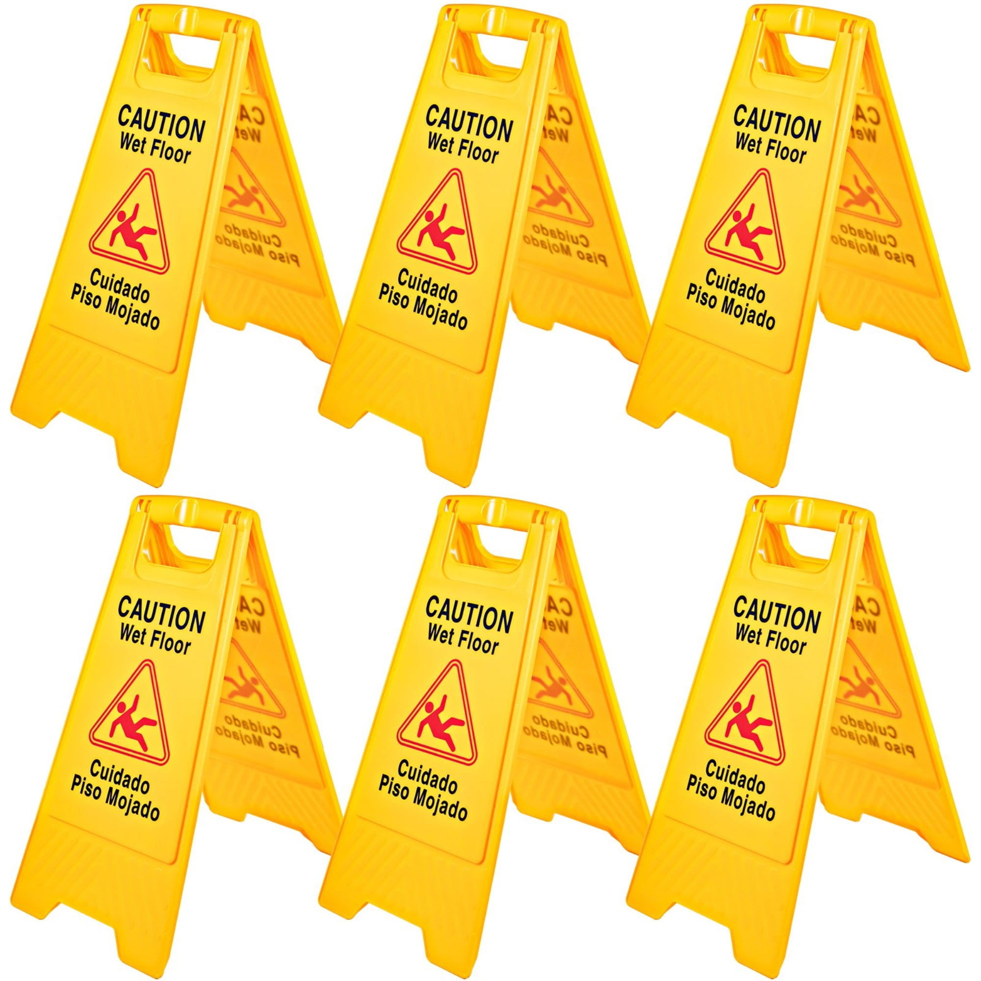 BestEquip 10 Pack Caution Wet Floor Signs Yellow Wet Floor Sign Double Sided Bilingual Floor Wet Sign Public Safety Fold-Out Wet Floor Cones for Indoors and Outdoors 