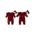 thumbnail image 2 of Cenuakty Newborn Baby Girl Bodysuit,0-24M  Long Sleeve Velvet Ruffled Solid Color Romper + Bow Headband Outfits Clothes, 2 of 9