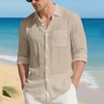 thumbnail image 3 of ZCFZJW Linen Shirts for Men Casual Fall Long Sleeve Button Down Holiday Vacation Tees Shirt Loose Lightweight Soft Cotton T-Shirts with Pocket Khaki S, 3 of 9