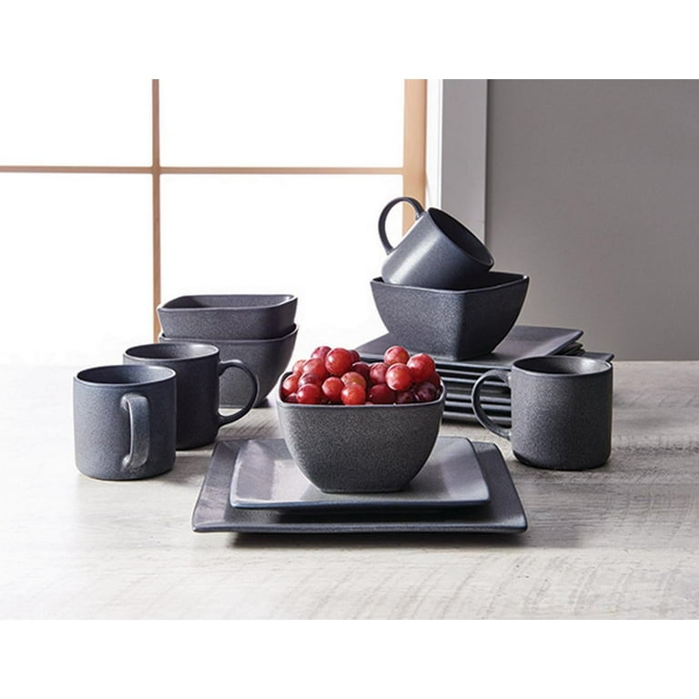 Better Homes Gardens Dark Gray Square Stoneware 16 Piece Dinnerware Set