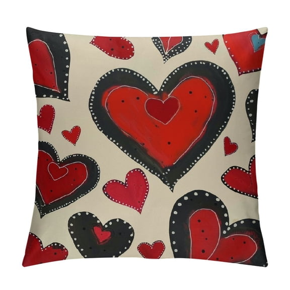 PHYHOO Valentines Day Pillow Covers Valentine Themed Black Red Love Heart Print Decorative Throw Pillows Rustic Farmhouse Cushion Case Decor for Couch Sofa Bed