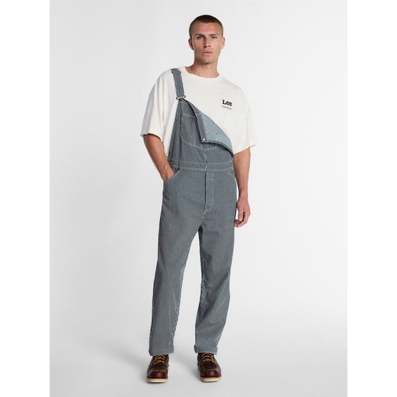 Kacey Lee Men's Loose Fit Striped Bib Denim Overalls, Sizes S-2XL