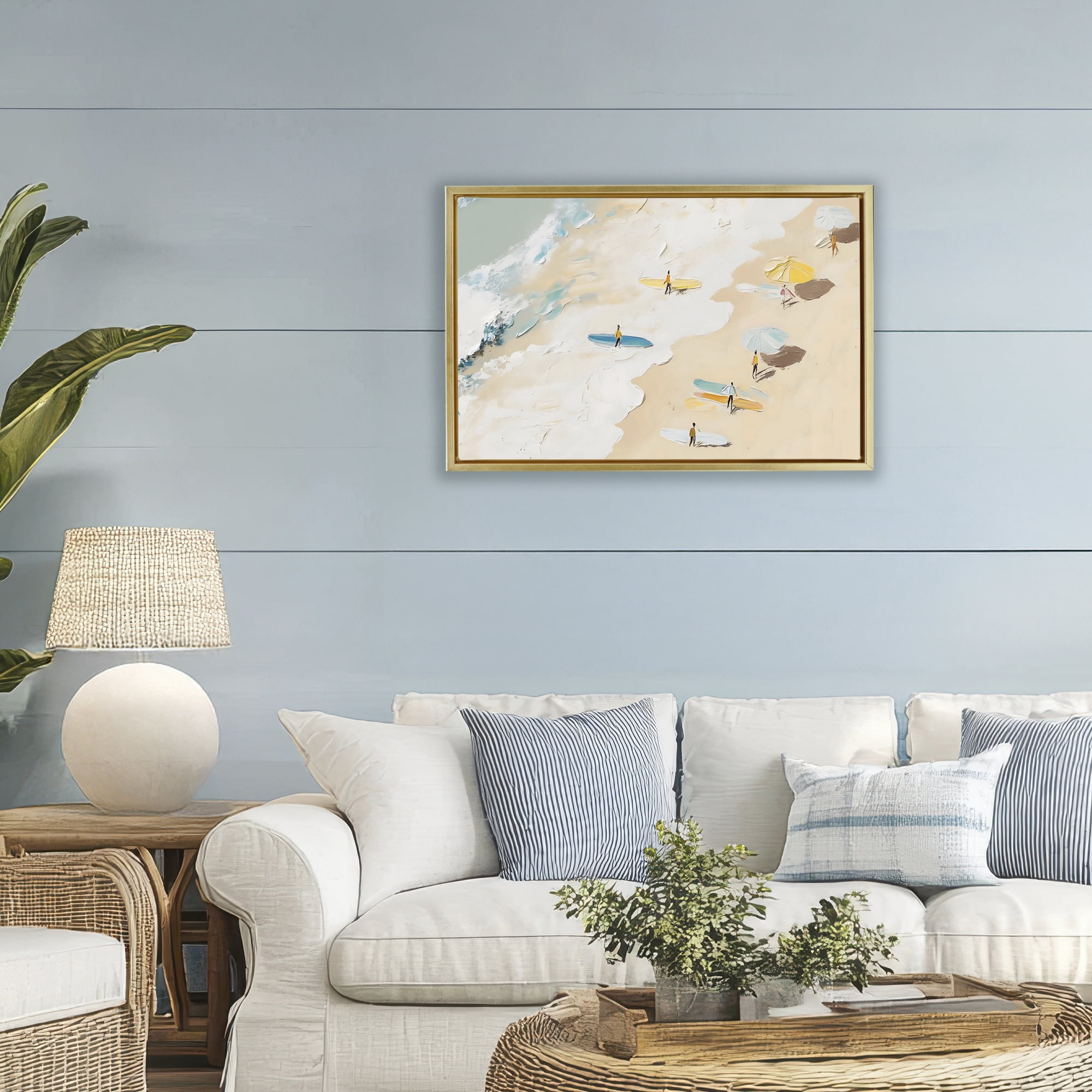 Stupell Industries Beach Surf Summer Scene Gold Framed Floater Canvas Wall Art, design by LSR Design Studio