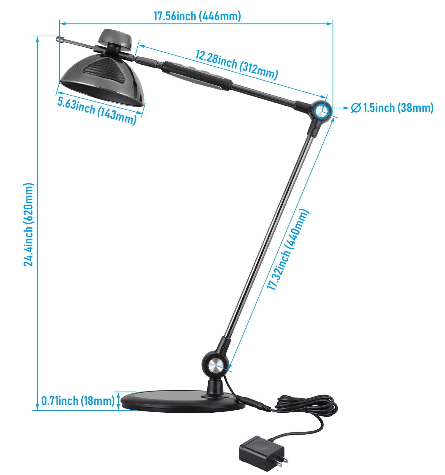 LED Desk Lamp, Swing Arm Table Lamp, Adjustable Metal Articulating Arm with Dome Shade, Industrial Modern Task Lighting for Desk or Study