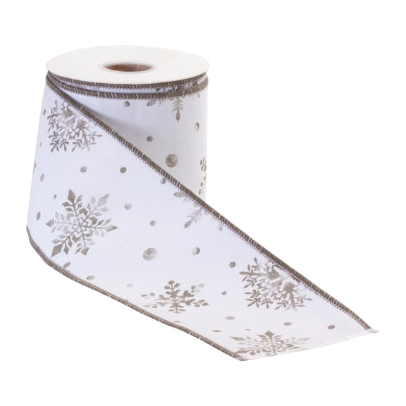 Melrose Snowflake Christmas Wired Craft Ribbon - 4" x 20 Yards - White and Gray