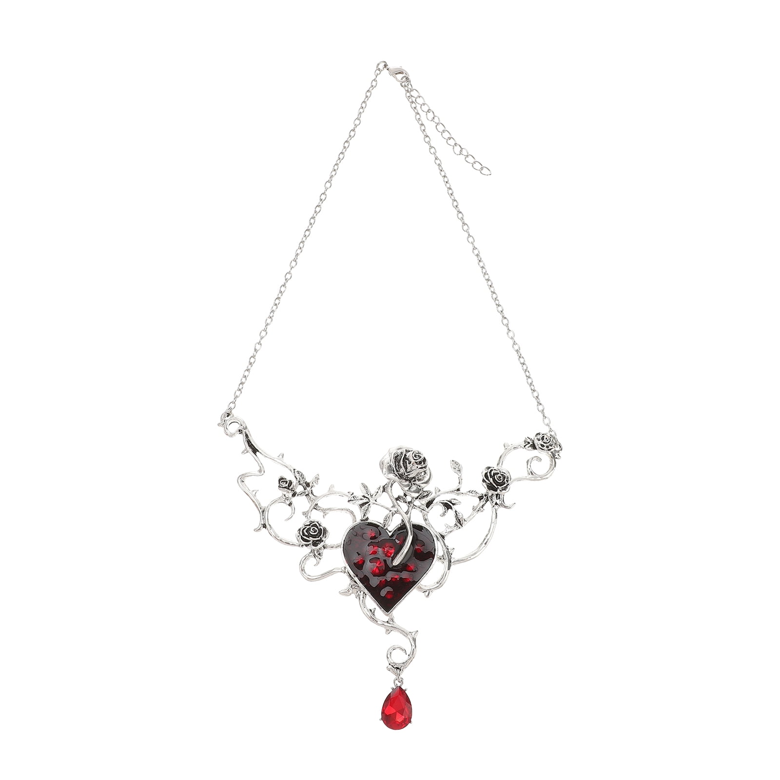 1pc Gothic Alloy Heart & Skull Pendant Necklace Women Halloween Decoration