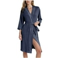 thumbnail image 2 of BLTIBY Robes for Women Knee Length Bathrobe Lightweight Kimono Robe 3/4 Sleeve Loungewear Soft Sleepwear with Belt Navy XL, 2 of 6