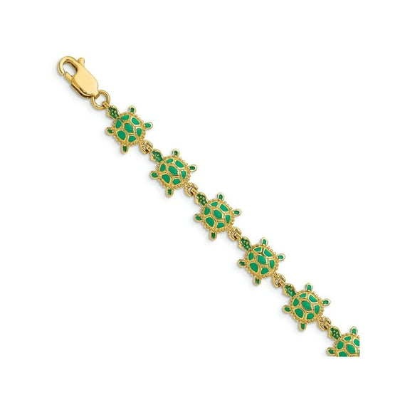 Primal Gold 14 Karat Yellow Gold with Green Enamel Sea Turtle Bracelet