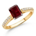 thumbnail image 2 of Gem Stone King 1.98 Cttw Red Garnet and White Lab Grown Diamond 10K Yellow and White Gold Engagement Ring for Women | Gemstone Birthstone | Emerald Cut 7X5MM (Size 9), 2 of 4