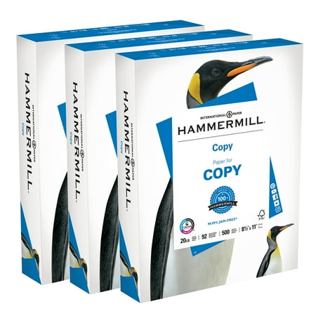Bright White 65 Lb Copy - (3 Pack) Hammermill Copy Paper, 8.5x11In, 20 lb, 92 Bright, 1 Ream, 500 Sheets