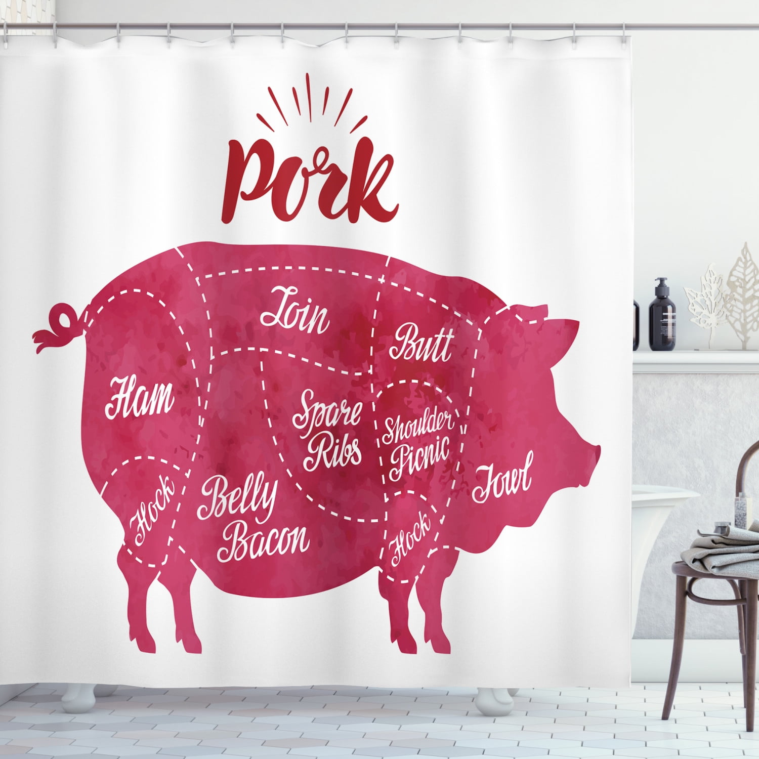 Cute Pig Baby Waterproof Fabric Custom Shower Curtain Set Bathroom Mat & Hooks 