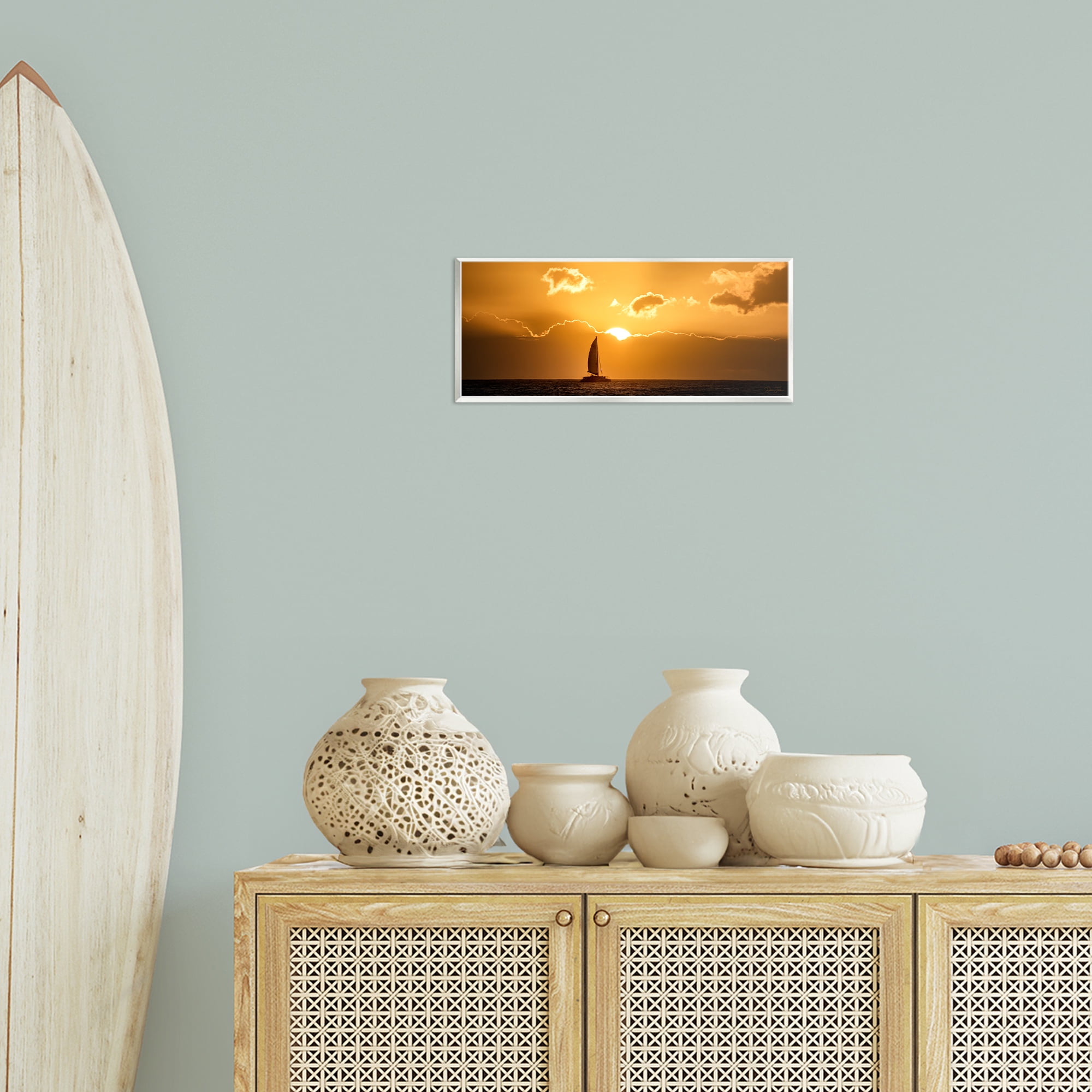 Stupell Industries Tranquil Sunset Sailboat Transportation Photography Unframed Art Print Wall Art, 17 x 7