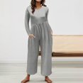 thumbnail image 2 of GYUJNB Combinaison pour Femmes Combinaison Unie Col Rond avec Ceinture et Poches une Pièce pour Femmes, Bleu Foncé, TP, 2 of 4