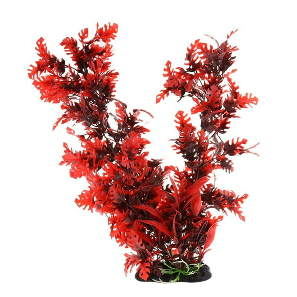 Plantas artificiales decorativas para acuarios, decoración acuática, árbol de plástico submarino rojo