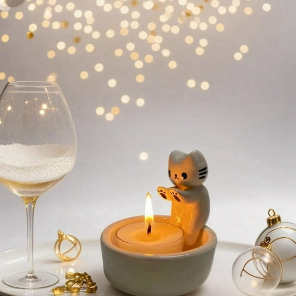 Cartoon Kitten Candle Holder, Cat Warming Its Paws Candle Holder,DIY Handmade Storage Box Holder,Home Decoration A