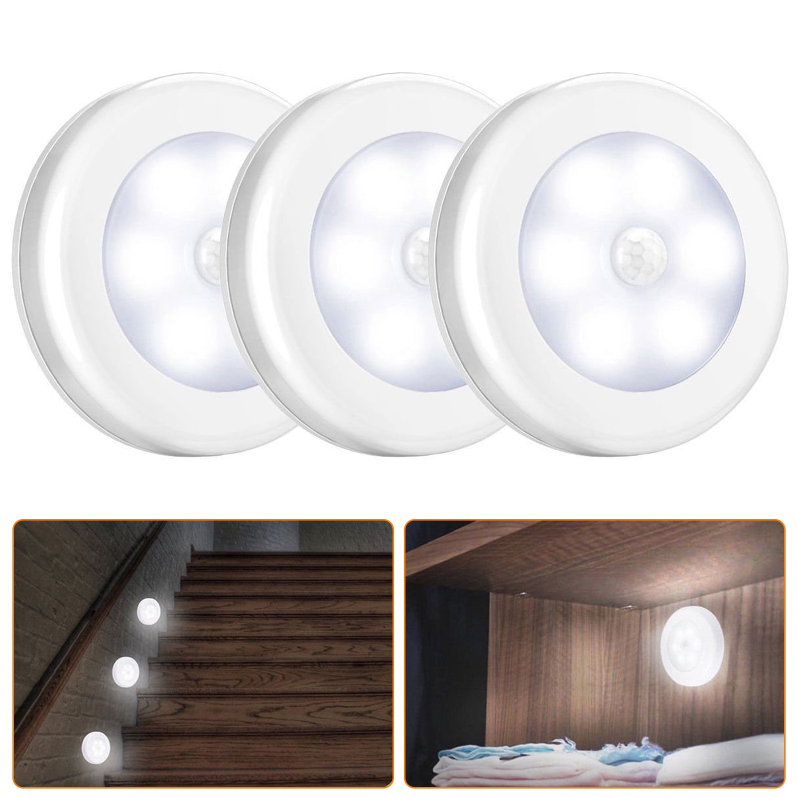 Motion Auto Sensor LED Night Puck Lights Kitchen Cabinet Closet Room Wall Lamps 
