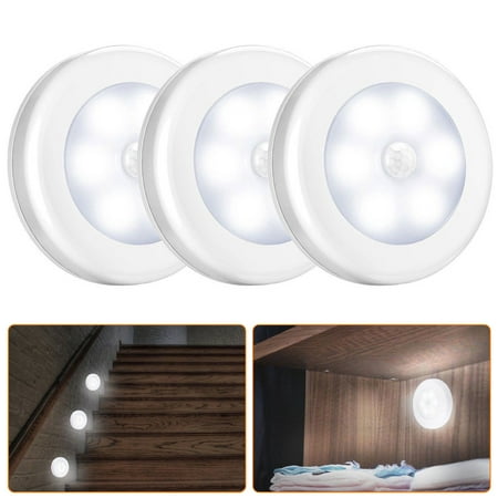 

3pcs LED Closet Lights 6 LED Wireless Motion Sensor Light Battery-Powered Auto on/off Night Light for Indoor Outdoor Hallway Stair Bedroom Kitchen LED Hockey Puck Light White
