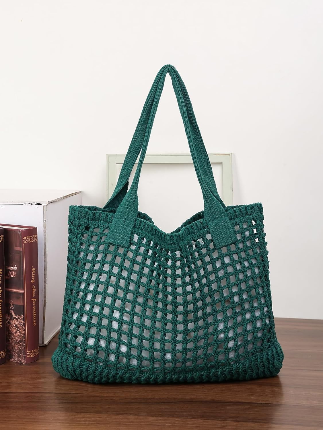 CAILDANL Women's Beach Tote Bag, Crochet Knit Hollow Design, Stylish Tote for Beach,Travel and Everyday Use Aesthetic Handbag