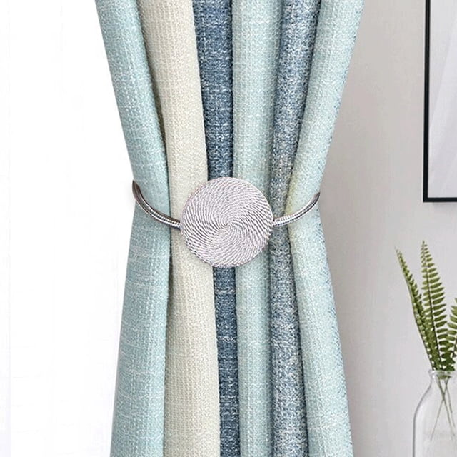Uklsqma Magnetic Curtain Tiebacks | Decorative Drapery Holdbacks with Adjustable 16.5In Rope | Window Drapes Clips for Home Office | Stylish Blue Silver Buckle Holders | Easy Use & Storage