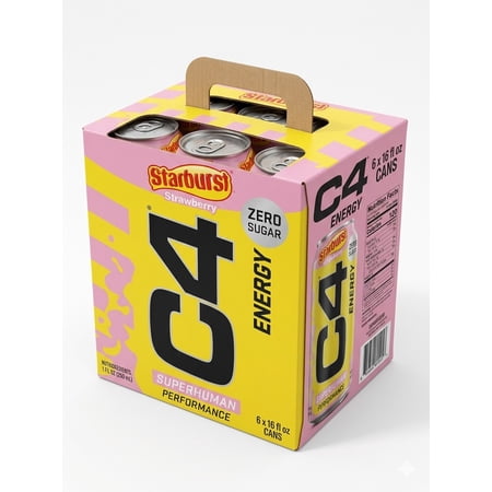 C4 Energy Energy Drink Starburst Candy Strawberry Flavor 16 Ounce 6 Count