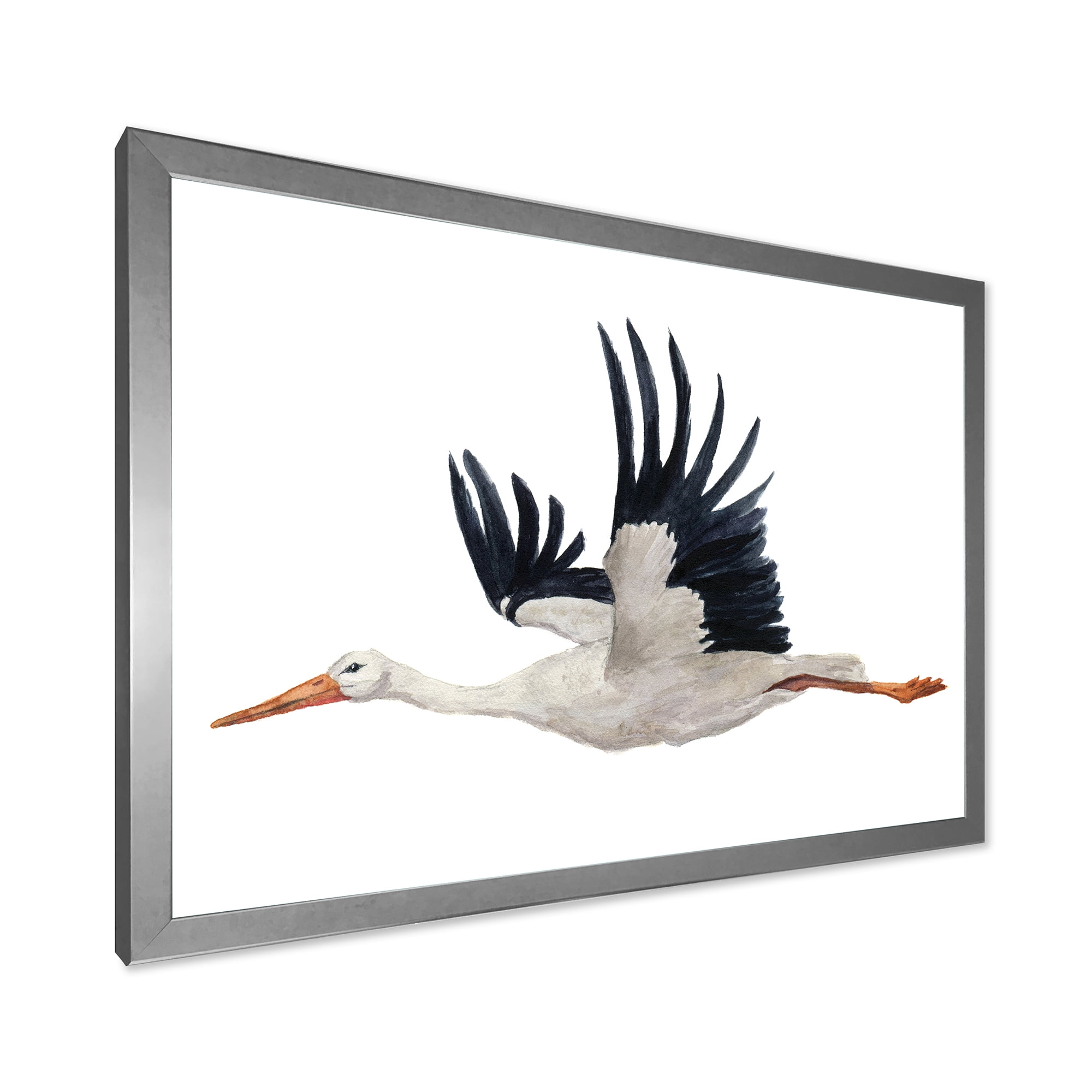 Designart 'White Stork Ciconia Flying Bird ' Traditional Framed Art Print