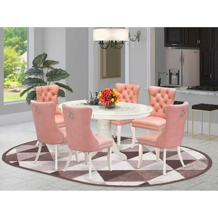 East West Furniture 7 Piece Dining Set Consists of an Oval Dining Table with Butterfly Leaf