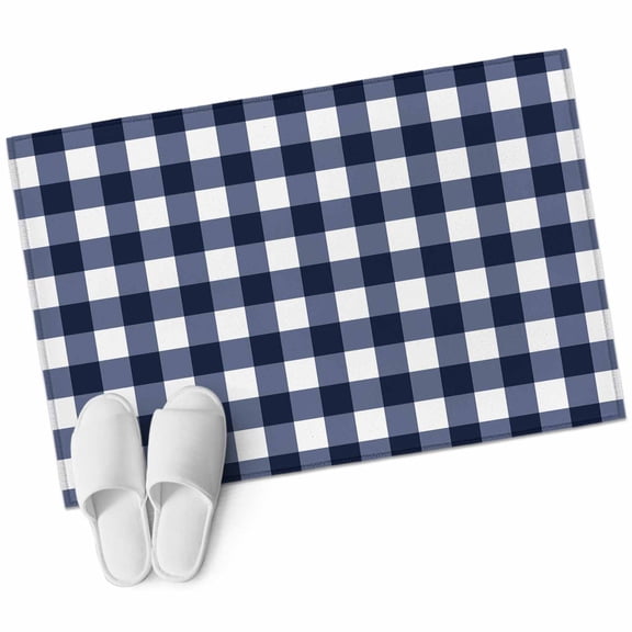 Navy Blue Check Entryway Rug 2x3 Area Rug Washable Indoor Doormat Small Bathroom Rugs Non-Slip Low Pile Accent Throw Rugs Farmhouse Buffalo Plaid Blue Floor Carpet for Kitchen Bedroom Entrance