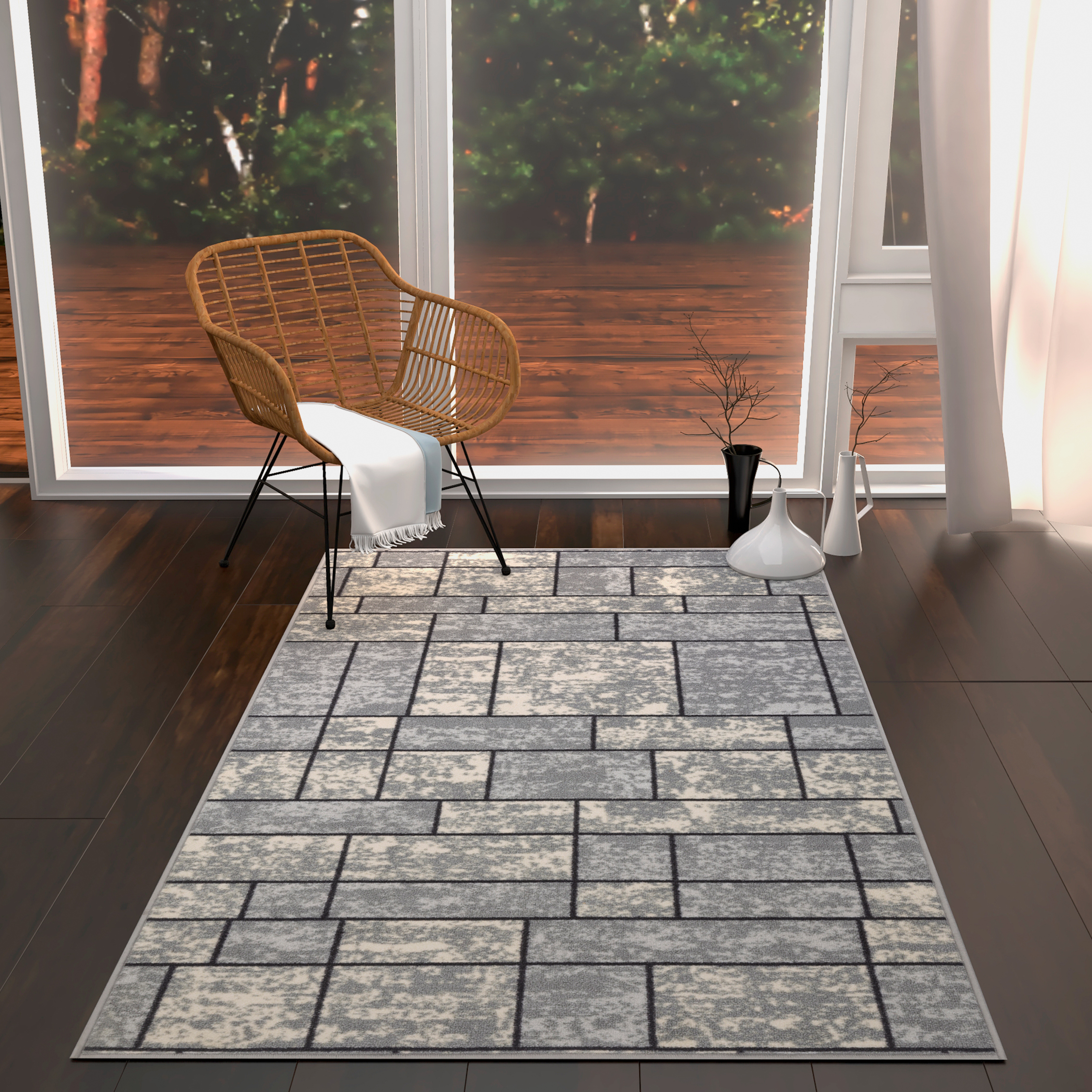 Ottomanson Ottohome NonSlip Rubberback Boxes 3x5 Indoor Area Rug, 3'3