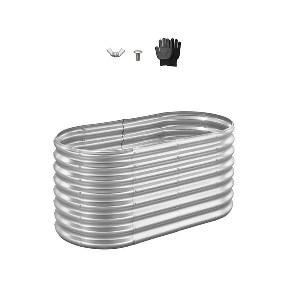 KFFKFF Metal Raised Garden Bed, 4 x 2 x 2 ft Oval Outdoor Galvanized Planter Box, Open Bottom Design, Spacious Planter for Vegetables, Flowers, and Succulents, Galvanized Finish