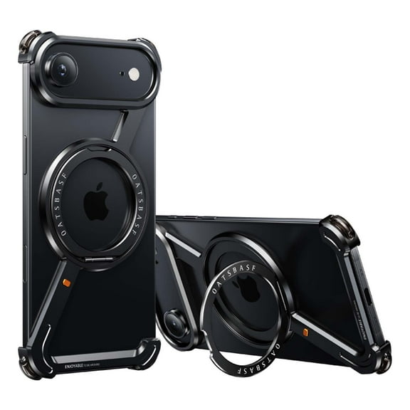 Magnetic For iPhone Air Phone Case,With 360°Rotatable Ring Kickstand,Metal Frameless Design Bumper Z-Shaped,Shockproof Anti-fall Protection Rugged Ultra Slim Durable Phone Case,Black
